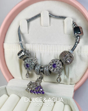 Pulsera tipo Pandora cisne lila