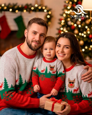 Saco Navideño Tradicional Blanco, Verde y Rojo con Reno