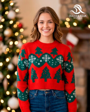 Saco Navideño de Dama Rojo con Verde