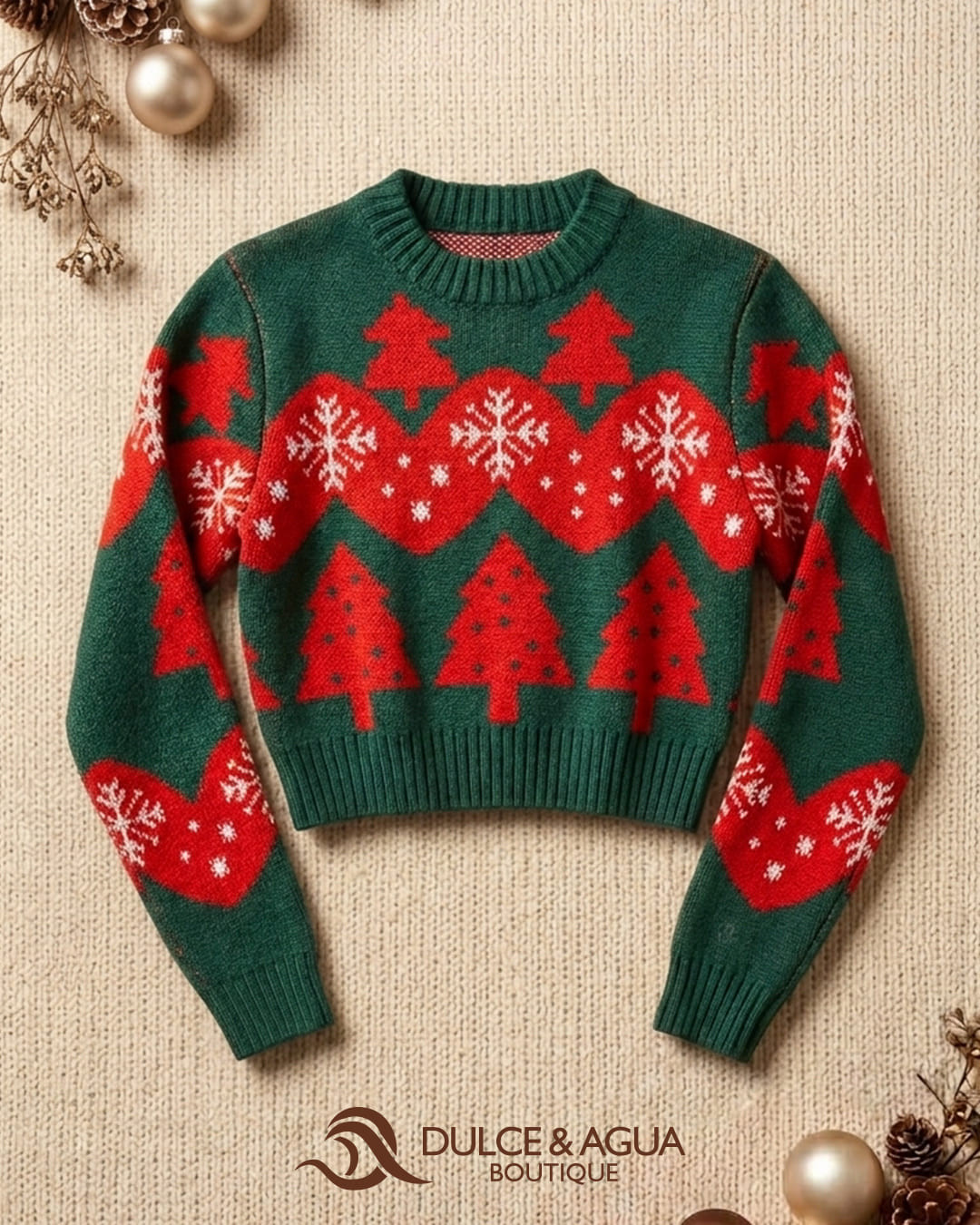 Saco Navideño de Dama Verde con Rojo